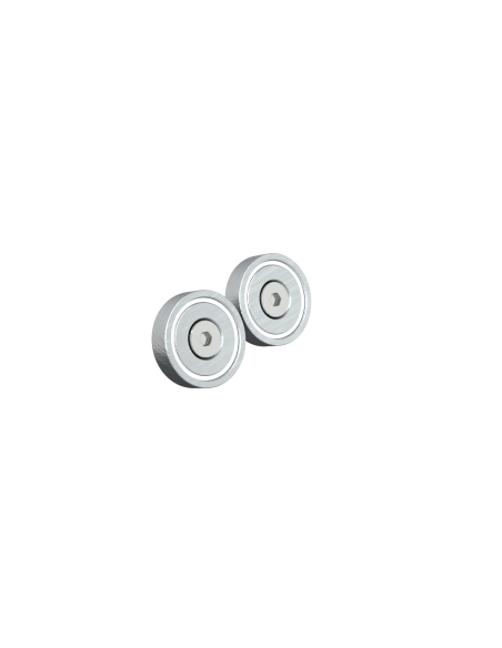 Right top view of a pair of magnets for ProTubeVR accessories with screw and nut
