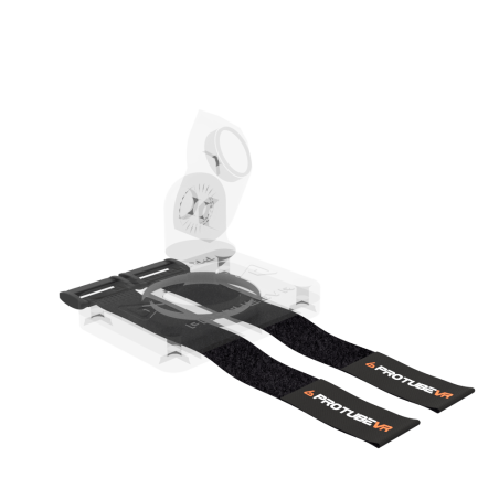 right view of a pair of velcro straps with ProTubeVR logo with transparent protas hotas