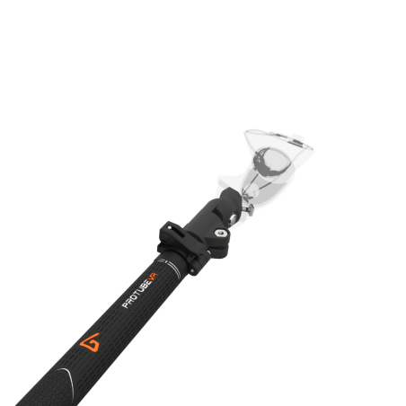 zoom on a SWINGiT golf club handle covered in black foam with ProTubeVR logo with transparent quest 3