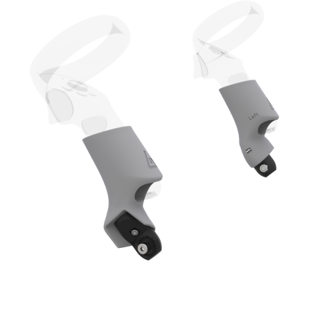 Left view of Pair of Grey PLA cups Controller mount spare parts for Focus 3 with Fastened Attachment