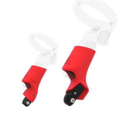 Right view of Pair of Red PLA cups Controller mount spare parts for Focus 3 with Fastened Attachment