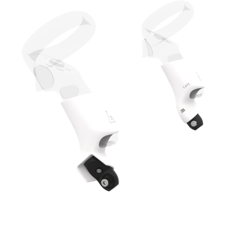Left view of Pair of White PLA cups Controller mount spare parts for Focus 3 with Fastened Attachment