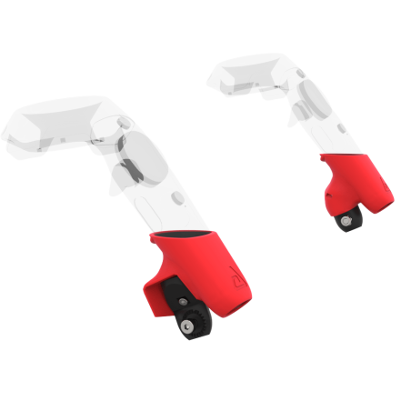 Left view of Pair of Red PLA cups Controller mount spare parts for HTC Vive with Fastened Attachment