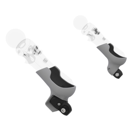 Left view of Pair of Grey PLA cups Controller mount spare parts for PSVR 1 with Fastened Attachment