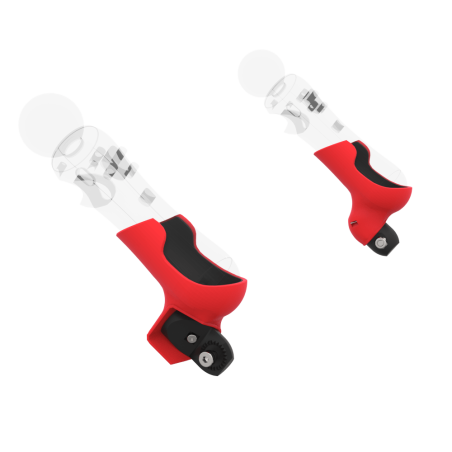 Left view of Pair of Red PLA cups Controller mount spare parts for PSVR 1 with Fastened Attachment
