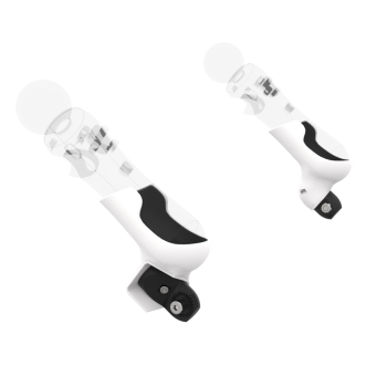 Left view of Pair of White PLA cups Controller mount spare parts for PSVR 1 with Fastened Attachment