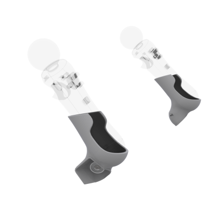 Left view of Pair of Grey PLA cups Controller mount spare parts for PSVR 1 with Detachable Attachment