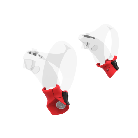 Left view of Pair of Red PLA cups Controller mount spare parts for PSVR 2 with Detachable Attachment