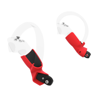 Left view of Pair of Red PLA cups Controller mount spare parts for Pico 4 with Fastened Attachment