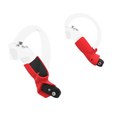 Left view of Pair of Red PLA cups Controller mount spare parts for Pico 4 with Fastened Attachment