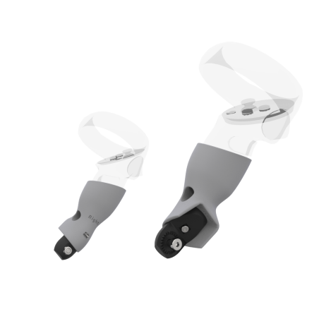 Right view of Pair of Grey PLA cups Controller mount spare parts for Meta Quest 2 with Fastened Attachment