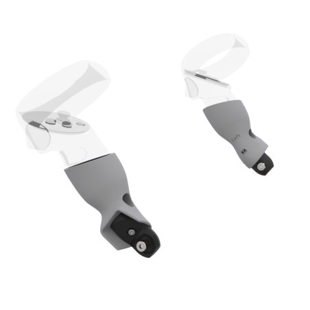 Left view of Pair of Grey PLA cups Controller mount spare parts for Meta Quest 2 with Fastened Attachment