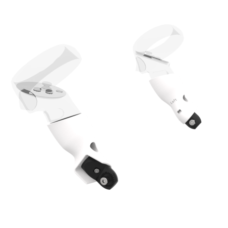 Left view of Pair of White PLA cups Controller mount spare parts for Meta Quest 2 with Fastened Attachment