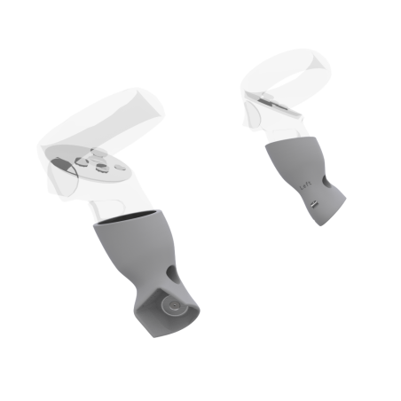 Left view of Pair of Grey PLA cups Controller mount spare parts for Meta Quest 2 with Detachable Attachment