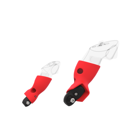 Right view of Pair of Red PLA cups Controller mount spare parts for Meta Quest 3 with Fastened Attachment