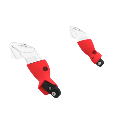 Left view of Pair of Red PLA cups Controller mount spare parts for Meta Quest 3 with Fastened Attachment