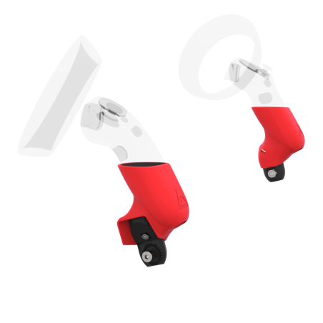 Left view of Pair of Red PLA cups Controller mount spare parts for WMR with Fastened Attachment