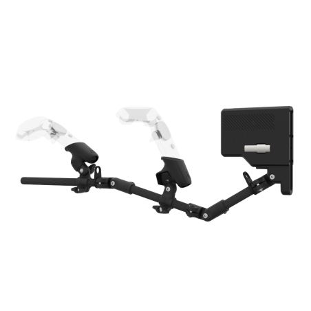 Left view of ForceTube with Haptic Explorer stock for HTC Vive with Black Carbon Armature and Carbon Fiber cups