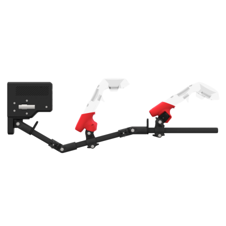 Side view of ForceTube with Haptic Explorer stock for HTC Vive with Black Carbon Armature and Red PLA cups