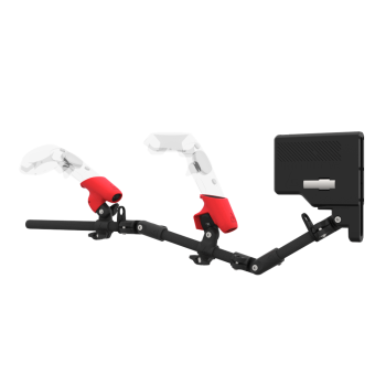 Left view of ForceTube with Haptic Explorer stock for HTC Vive with Black Carbon Armature and Red PLA cups Left view of ForceTube with Haptic Explorer stock for HTC Vive with Black Carbon Armature and Red PLA cups