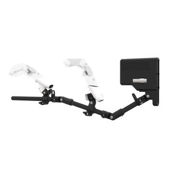 Left view of ForceTube with Haptic Explorer stock for HTC Vive with Black Carbon Armature and White PLA cups Left view of ForceTube with Haptic Explorer stock for HTC Vive with Black Carbon Armature and White PLA cups