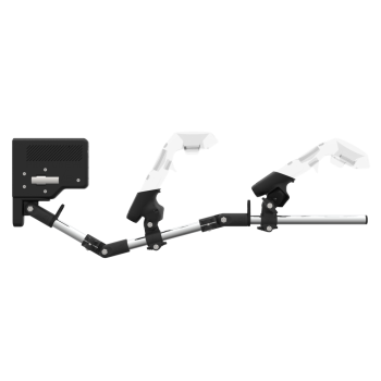 Side view of ForceTube with Haptic Explorer stock for HTC Vive with Chrome Armature and Carbon Fiber cups Side view of ForceTube with Haptic Explorer stock for HTC Vive with Chrome Armature and Carbon Fiber cups