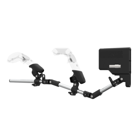 Left view of ForceTube with Haptic Explorer stock for HTC Vive with Chrome Armature and Carbon Fiber cups