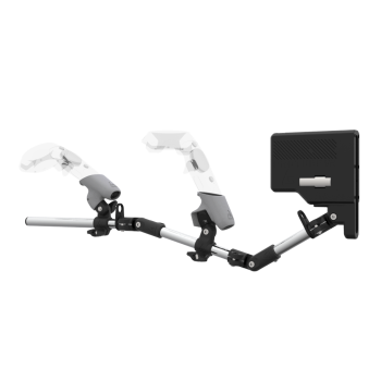 Left view of ForceTube with Haptic Explorer stock for HTC Vive with Chrome Armature and Grey PLA cups Left view of ForceTube with Haptic Explorer stock for HTC Vive with Chrome Armature and Grey PLA cups