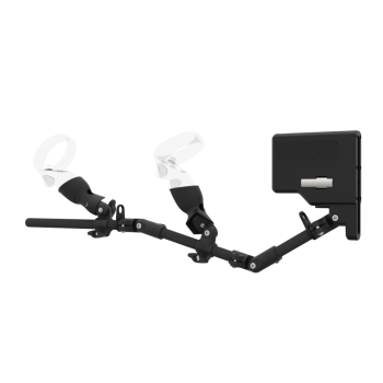 Left view of ForceTube with Haptic Explorer stock for Meta Quest 1with Black Carbon Armature and Carbon Fiber cups