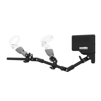 Left view of ForceTube with Haptic Explorer stock for Meta Quest 1with Black Carbon Armature and Grey PLA cups