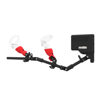 Left view of ForceTube with Haptic Explorer stock for Meta Quest 1with Black Carbon Armature and Red PLA cups