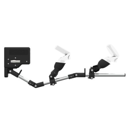 Side view of ForceTube with Haptic Explorer stock for Meta Quest 1with Chrome Armature and Carbon Fiber cups