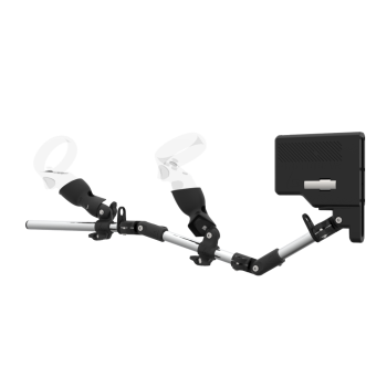 Left view of ForceTube with Haptic Explorer stock for Meta Quest 1with Chrome Armature and Carbon Fiber cups