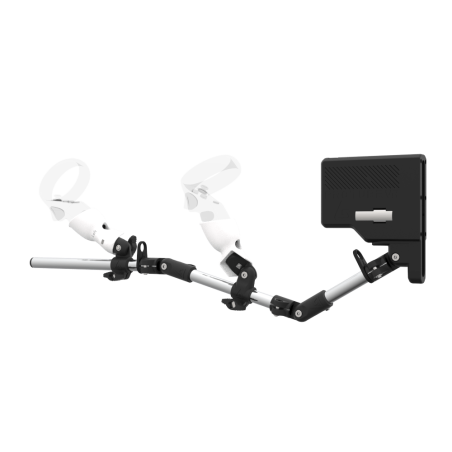 Left view of ForceTube with Haptic Explorer stock for Meta Quest 1with Chrome Armature and White PLA cups