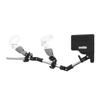 Left view of ForceTube with Haptic Explorer stock for Meta Quest 1with Chrome Armature and Grey PLA cups