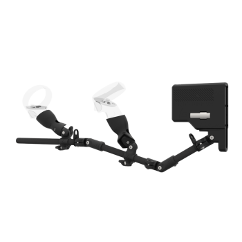Left view of ForceTube with Haptic Explorer stock for Meta Quest 2 with Black Carbon Armature and Carbon Fiber cups