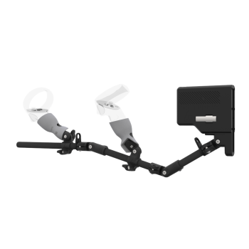 Left view of ForceTube with Haptic Explorer stock for Meta Quest 2 with Black Carbon Armature and Grey PLA cups