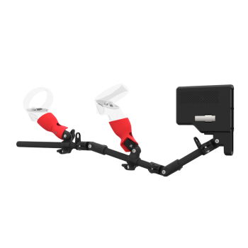 Left view of ForceTube with Haptic Explorer stock for Meta Quest 2 with Black Carbon Armature and Red PLA cups