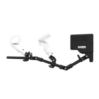 Left view of ForceTube with Haptic Explorer stock for Meta Quest 2 with Black Carbon Armature and White PLA cups