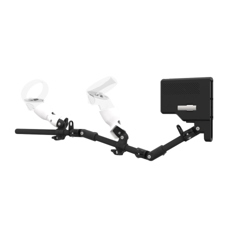 Left view of ForceTube with Haptic Explorer stock for Meta Quest 2 with Black Carbon Armature and White PLA cups