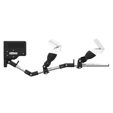 Side view of ForceTube with Haptic Explorer stock for Meta Quest 2 with Chrome Armature and Carbon Fiber cups