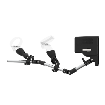 Left view of ForceTube with Haptic Explorer stock for Meta Quest 2 with Chrome Armature and Carbon Fiber cups