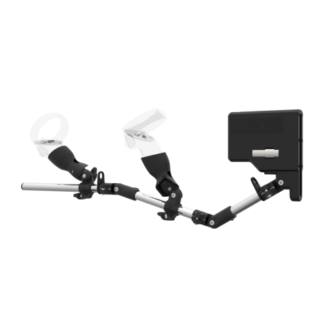 Left view of ForceTube with Haptic Explorer stock for Meta Quest 2 with Chrome Armature and Carbon Fiber cups