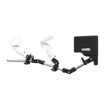 Left view of ForceTube with Haptic Explorer stock for Meta Quest 2 with Chrome Armature and White PLA cups