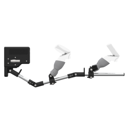 Side view of ForceTube with Haptic Explorer stock for Meta Quest 2 with Chrome Armature and Grey PLA cups