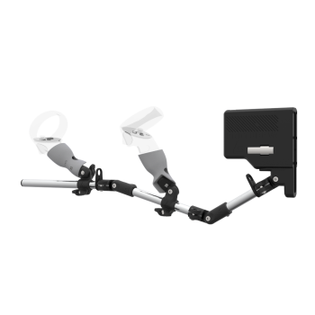 Left view of ForceTube with Haptic Explorer stock for Meta Quest 2 with Chrome Armature and Grey PLA cups