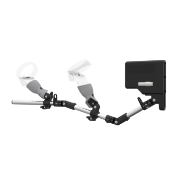 Left view of ForceTube with Haptic Explorer stock for Meta Quest 2 with Chrome Armature and Grey PLA cups