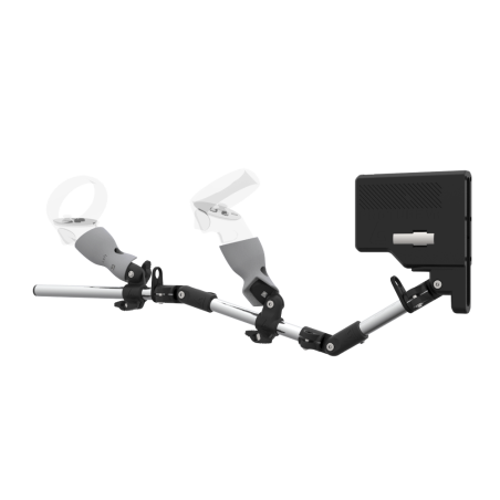 Left view of ForceTube with Haptic Explorer stock for Meta Quest 2 with Chrome Armature and Grey PLA cups