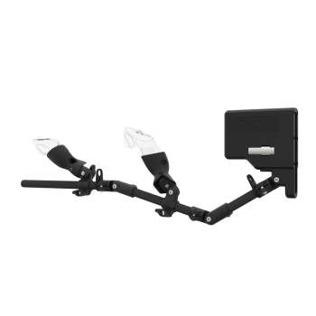 Left view of ForceTube with Haptic Explorer stock for Meta Quest 3with Black Carbon Armature and Carbon Fiber cups