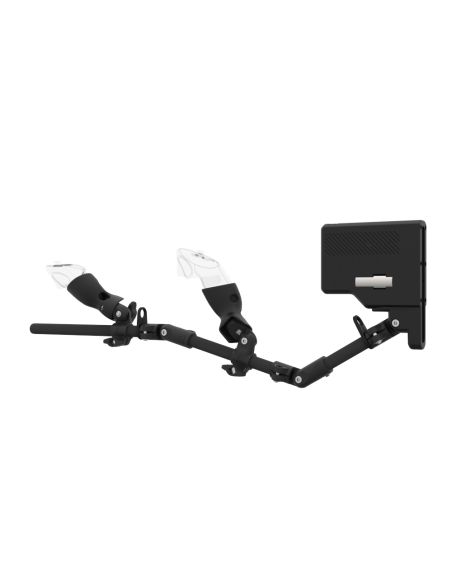 Left view of ForceTube with Haptic Explorer stock for Meta Quest 3with Black Carbon Armature and Carbon Fiber cups